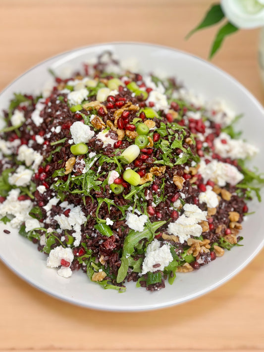 Wild rice, feta + pomegranate salad