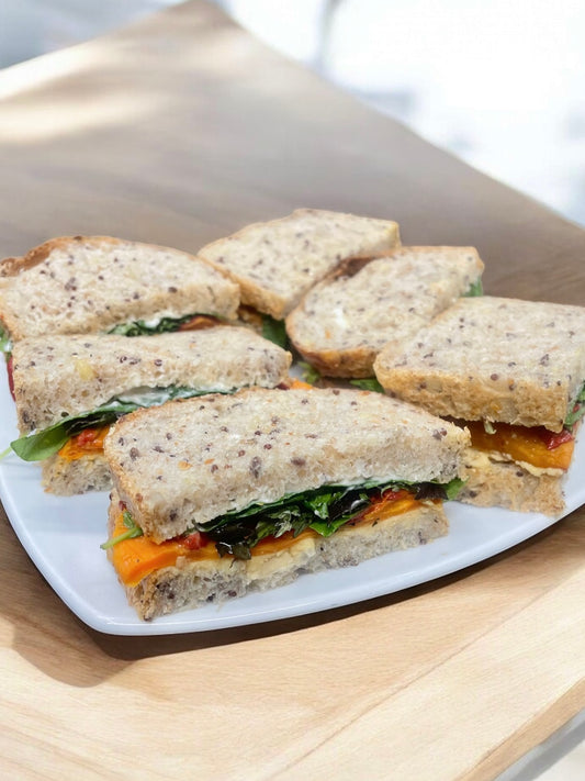 Hummus + kumara sandwich (Vegan)