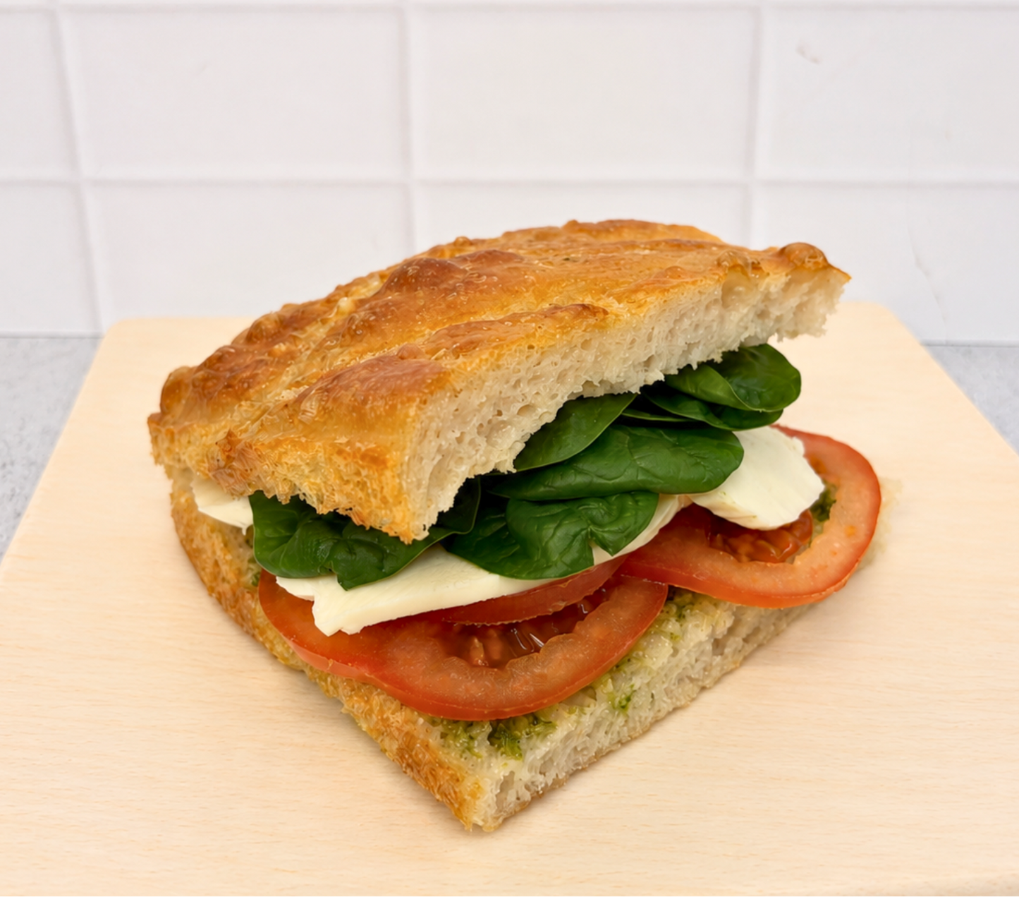 Pesto + mozzarella focaccia (vegetarian)