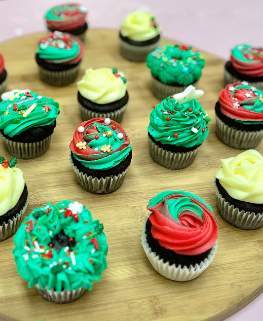 Christmas decorated chocolate cupcakes