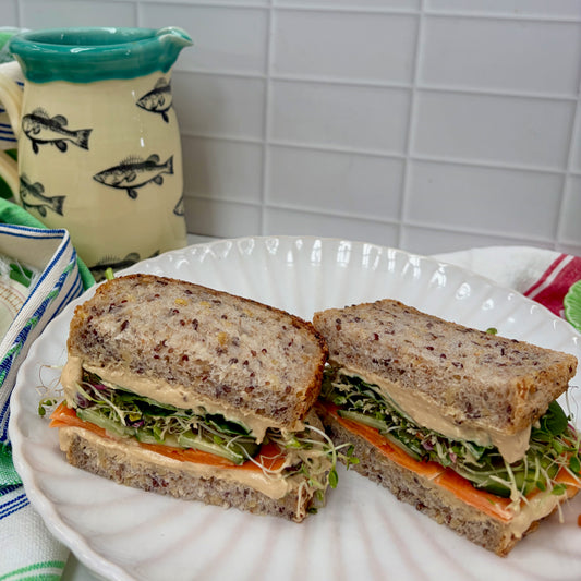 Hummus + pickled carrot sandwich