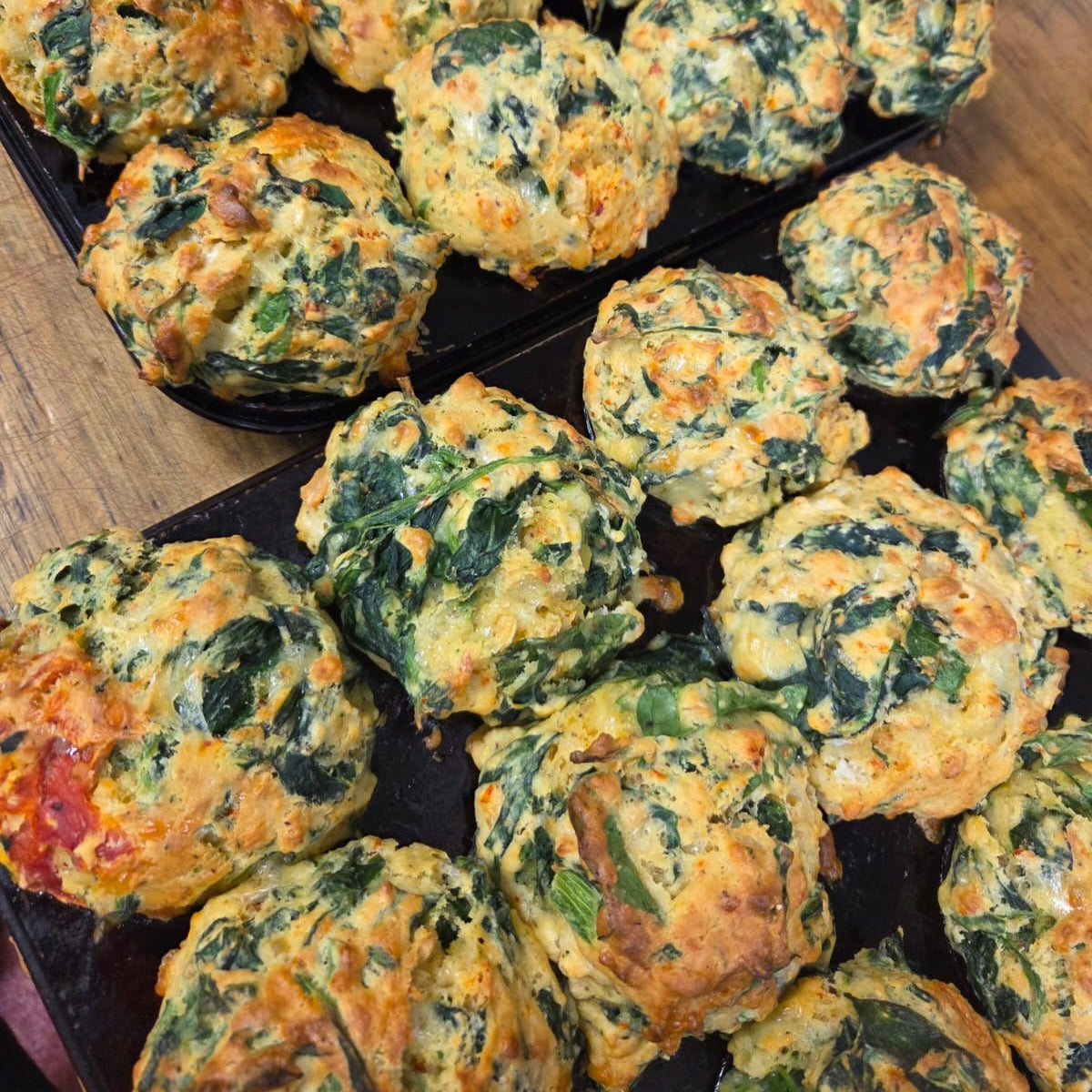 Spinach, feta + red pepper muffins