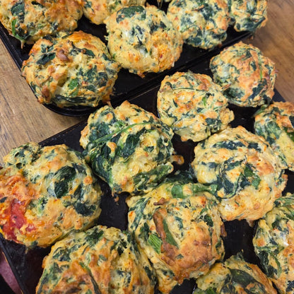 Spinach, feta + red pepper muffins